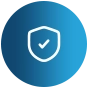 Blue gradient circular security/verification badge featuring a white shield with a checkmark.