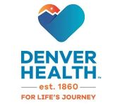Denver Health logo with a blue heart shaped icon featuring a sunrise mountains scene and the text DENVER HEALTH est 1860 FOR LIFES JOURNEY