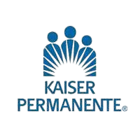 Kaiser Permanente logo: three blue abstract figures above a blue sunburst, with the words KAISER PERMANENTE.