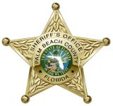 Gold sheriffs star badge for Palm Beach County Florida featuring the county seal in the center and Sheriffs Office text around the outer ring
