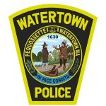 Watertown Police Department patch badge with yellow border and circular seal showing two officers at center in a blue ring