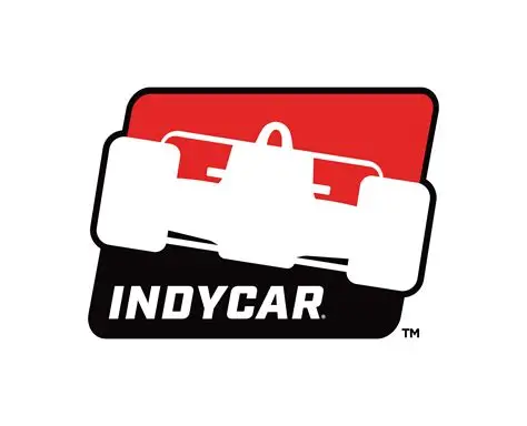 IndyCar logo with red and black rounded shield and the word INDYCAR in white.