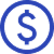 Blue circular currency icon showing a dollar sign (money/pricing symbol)