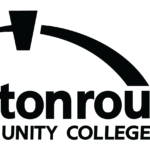 Baton Rouge Community College logo featuring a curved arc above the bold lowercase 'baton rouge' and 'COMMUNITY COLLEGE' text.